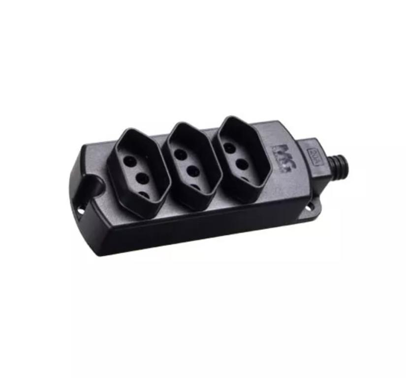 TOMADA C/ 3 ENTRADAS 2P+T MULTIPLA PRETA 20A / 10A