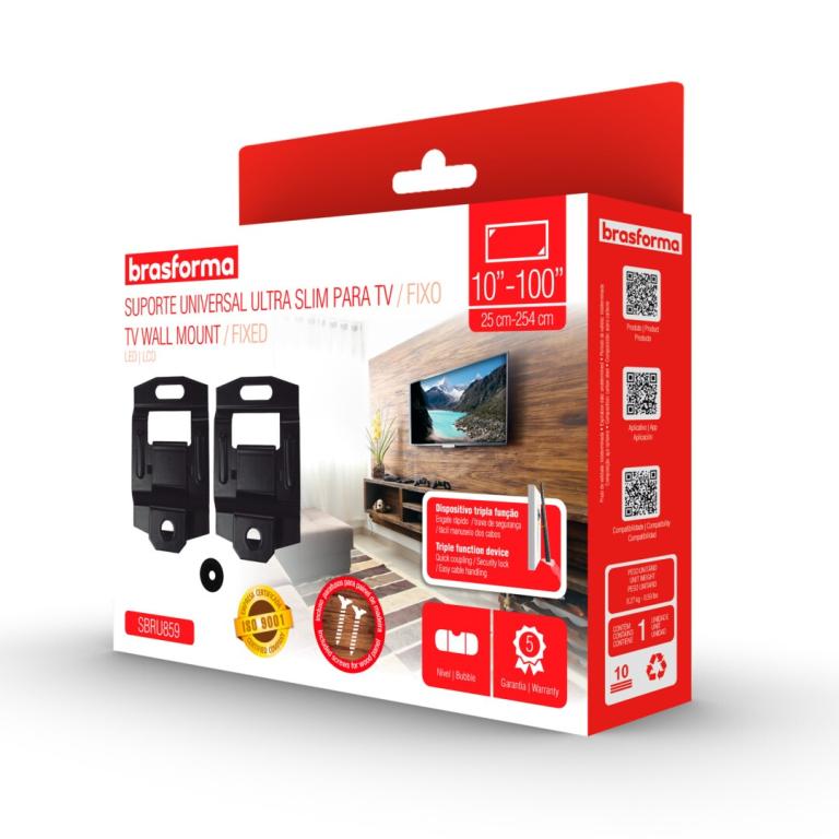 SUPORTE TV UNIVERSAL ULTRA SLIM FIXO 10" - 100" SBRU 859