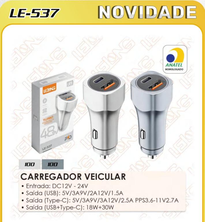 CARREGADOR VEICULAR TURBO 48W LE-537