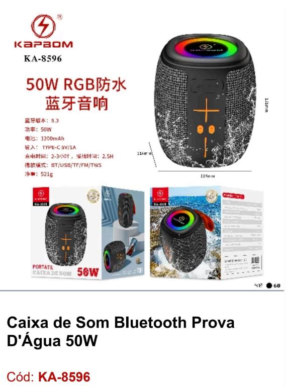 CAIXA DE SOM BLUETOOTH A PROVA D`ÁGUA 50W KA-8596