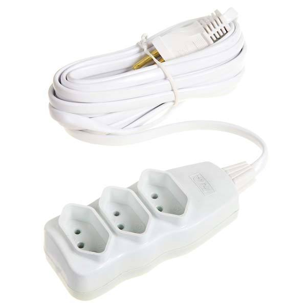 EXTENSAO 2 METROS TRIPOLAR BRANCA 3 TOMADAS