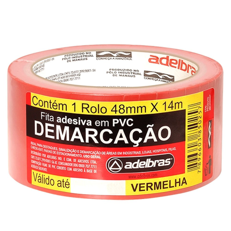 FITA PVC 48MMX14M VERMELHO DEM.SOLO