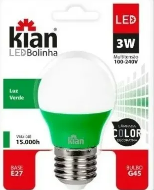 LAMP LED BOLINHA 3W VERDE BIV KIAN