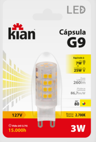 LAMP LED G9 3W 2,7K 127V KIAN