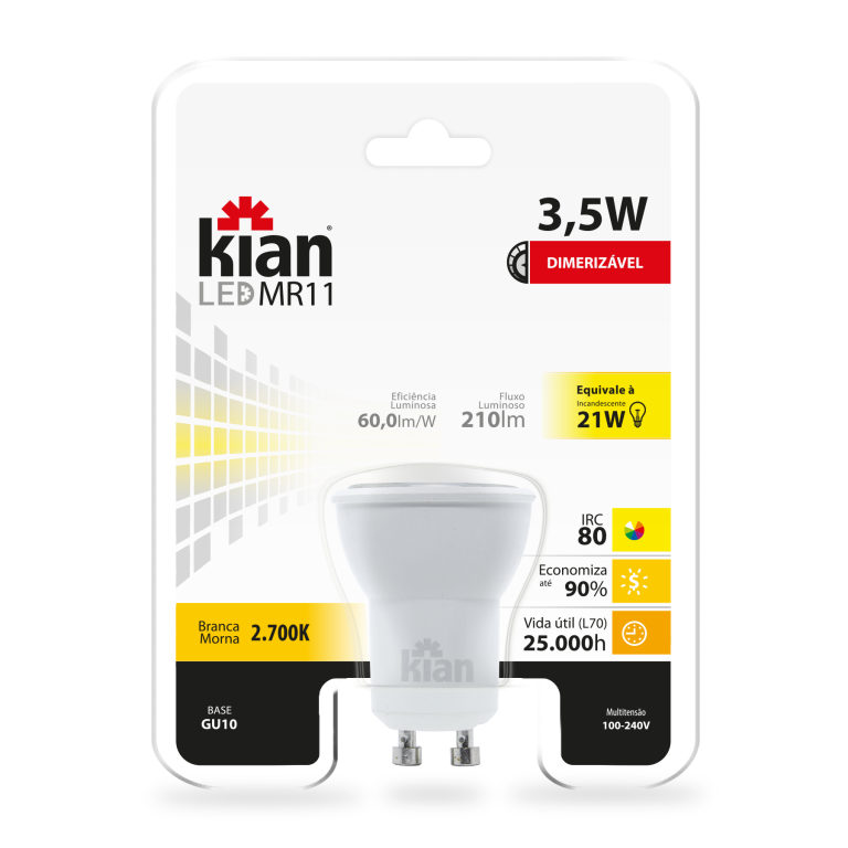 LAMP LED MR11 DIM 3,5W 2700K BIV KIAN