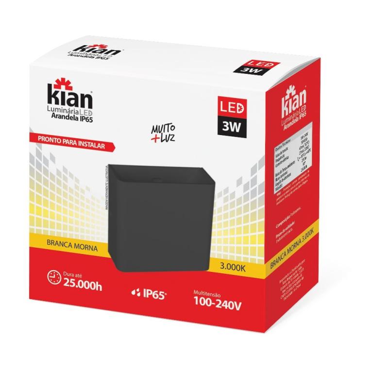 LUM LED ARANDELA SOB IP65 PT 3W 3K KIAN