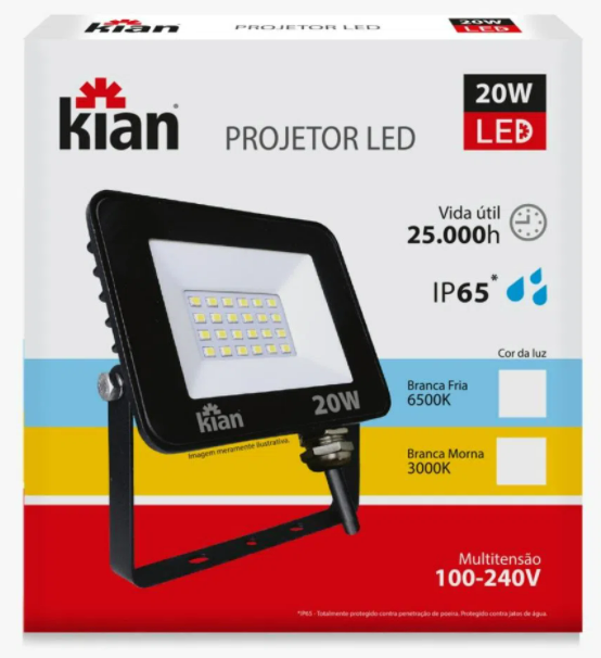 PROJETOR LED 20W 6500K PT BIV KIAN