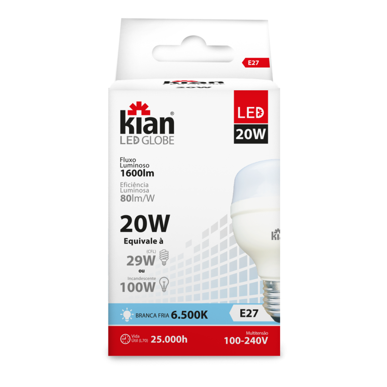 LAMP LED GLOBE E-27 20W 6500K KIAN
