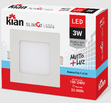 LUM LED EMB QUAD SLIM  3W 8,5CM 3K KIAN
