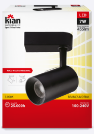 SPOT LED TRILHO PRETO 7W 6500K KIAN
