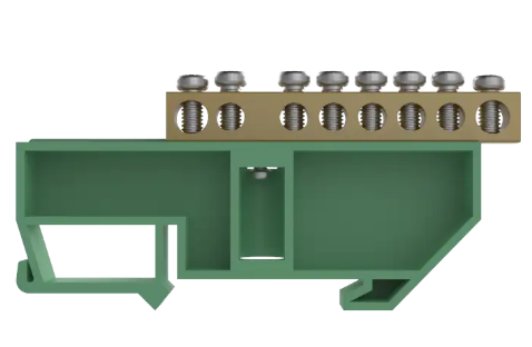 BARRAMENTO TERRA 02 + 06 FUROS P/ FIXACAO EM TRILHO DIN VER