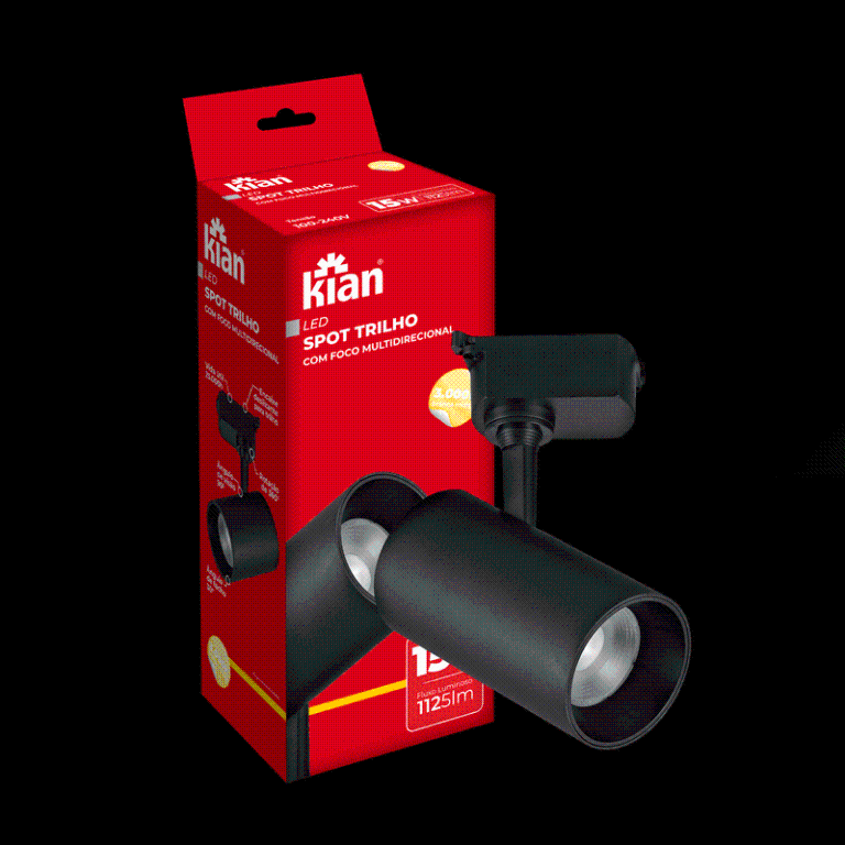 SPOT LED TRILHO PRETO 15W 3,0K