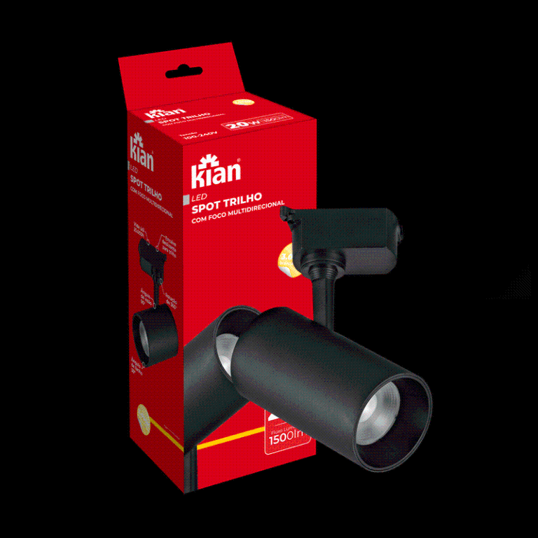 SPOT LED TRILHO PRETO 20W 3,0K