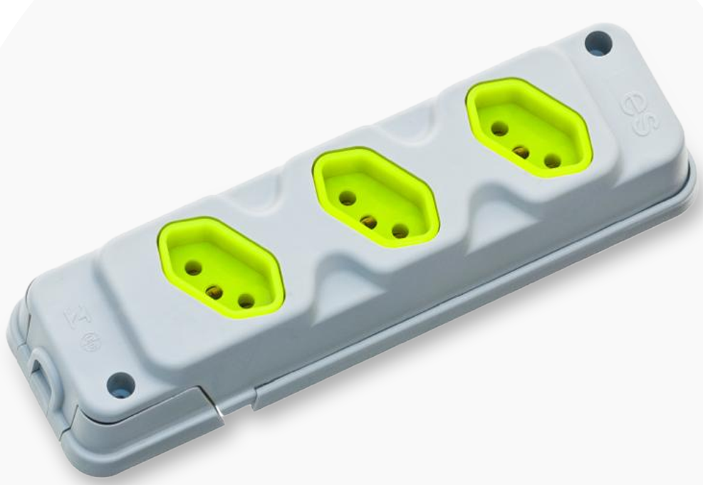 TOMADA EM BARRA ROBUST 3T - 2P+T - CINZA/VERDE