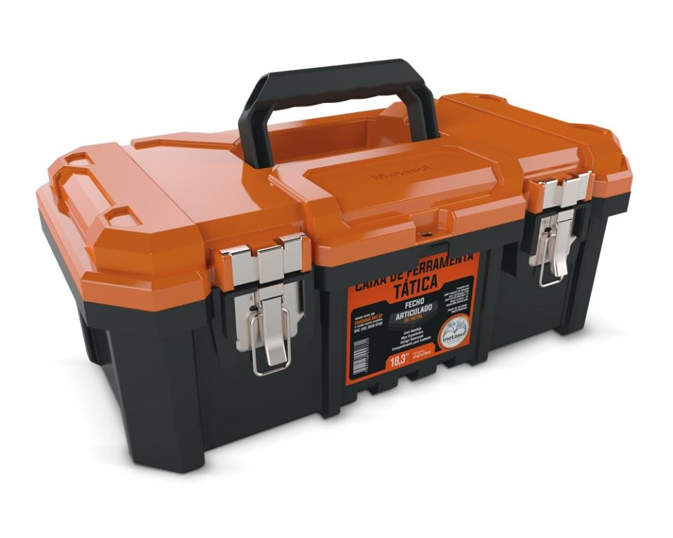 CAIXA FERRAMENTA PLASTICA COM FECHO METAL 18,3" TATICA LARANJA