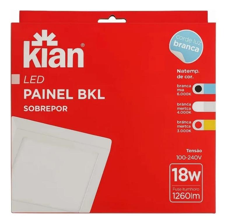 LUMINARIA LED BKL SOBREPOR QUADRADA BRANCA 18W 6K KIAN