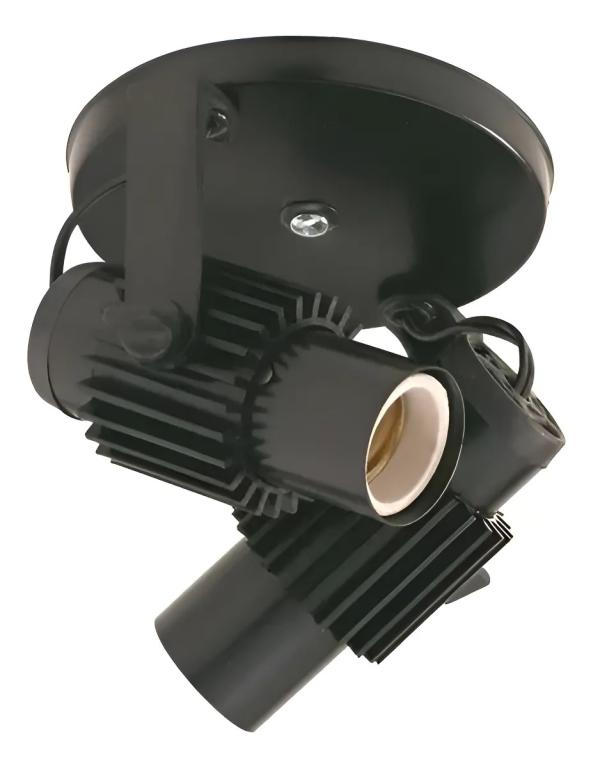 SPOT ALETADO SOBREPOR P/ 2 LAMPADAS PRETO