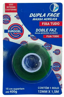 FITA MASSA ACRILICA EURO 19mm X 1,5m - DUPLA FACE