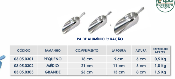 PÁ DE ALUMÍNIO P/ RAÇÃO 1KG
