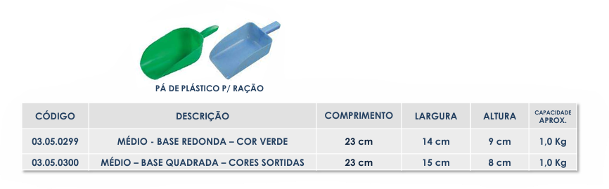 PÁ DE PLÁSTICO P/ RAÇÃO 1KG