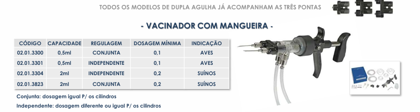 VACINADOR COM MANGUEIRA 0,5ml REGULAGEM INDEPENDENTE