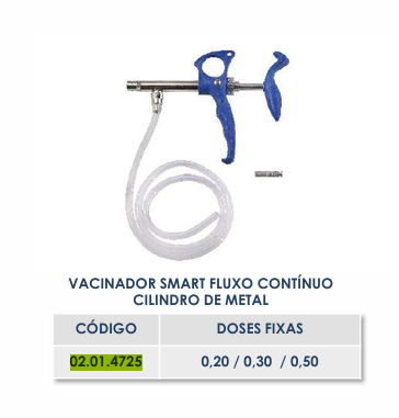 VACINADOR SMART FLUXO CONTÍNUO CILINDRO DE METAL
