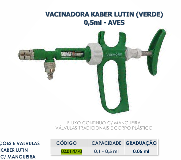 VACINADORA KABER LUTIN (VERDE) 0,5ml AVES
