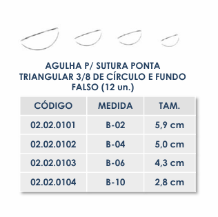 AGULHA P/ SUTURA PONTA TRIANGULAR 3/8 DE CÍRCULO E FUNDO FALSO B-02 (5,9cm)