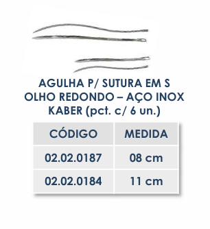 AGULHA P/ SUTURA EM S OLHO REDONDO – AÇO INOX KABER 8cm