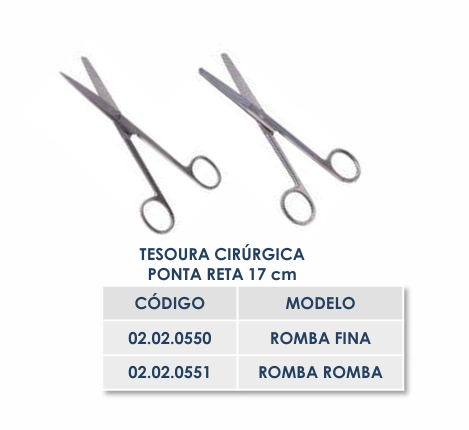 TESOURA CIRÚRGICA PONTA RETA 17 cm ROMBA ROMBA