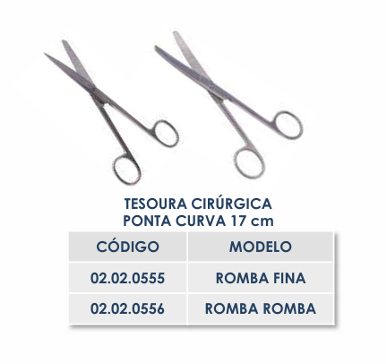 TESOURA CIRÚRGICA PONTA CURVA 17 cm ROMBA FINA