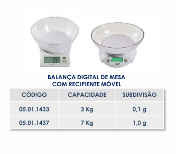BALANÇA DIGITAL DE MESA COM RECIPIENTE MÓVEL 7Kg