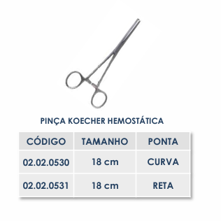 PINÇA KOECHER HEMOSTÁTICA 18CM PONTA CURVA