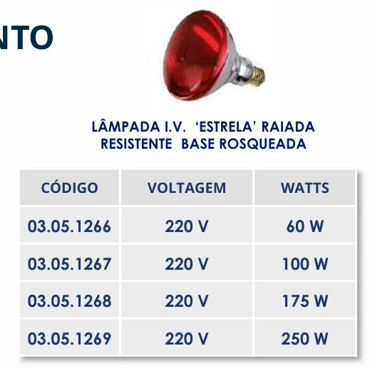 LÂMPADA INFRAVERMELHA "ESTRELA" RAIADA RESISTENTE - BASE ROSQUEADA - VERMELHA - 220V/100W