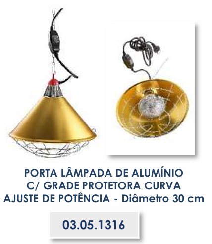 PORTA LÂMPADA DE ALUMINIO AMARELO C/ GRADE PROTETORA E GRADE CURVA C/ AJUSTE DE POTENCIA NO FIO - DIAMETRO 30 CM