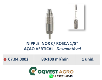 NIPPLE INOX C/ ROSCA 1/8” AÇÃO VERTICAL - Desmontável