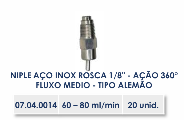 NIPLE AÇO INOX ROSCA 1/8" - AÇÃO 360°FLUXO MEDIO - TIPO ALEMÃO - 60-80ml/min