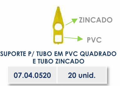 SUPORTE PARA TUBO EM PVC QUADRADO E TUBO ZINCADO