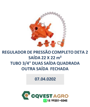 REGULADOR DE PRESSÃO COMPLETO -  2 SAÍDAS 22 x 22 –TUBO ¾” –2 SAÍDAS QUADRADAS 94 cm