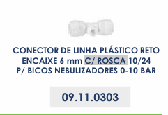 CONECTOR DE LINHA PLÁSTICO RETOENCAIXE 6 mm C/ ROSCA 10/24P/ BICOS NEBULIZADORES 0-10 BAR