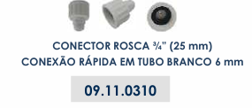 CONECTOR ROSCA ¾” (25 mm) CONEXÃO RÁPIDA EM TUBO BRANCO 6 mm