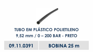 TUBO EM PLÁSTICO POLIETILENO 9,52mm / 0-200 BAR - PRETO
