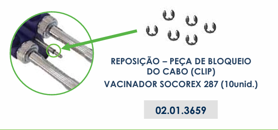 PEÇA DE BLOQUEIO DO CABO (CLIP) - REPOSIÇÃO VACINADOR SOCOREX 187
