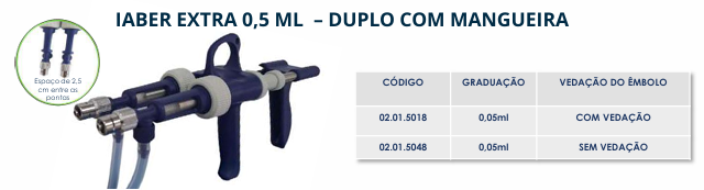 VACINADOR IABER EXTRA - 0,5ml - DUPLO COM MANGUEIRA - COM VEDAÇÃO DO ÊMBOLO