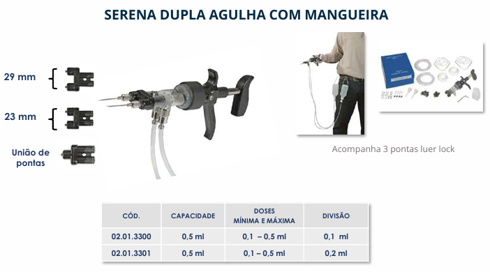 VACINADOR SERENA DUPLA AGULHA COM MANGUEIRA - 0,5ML - DIVISÃO 0,2ml
