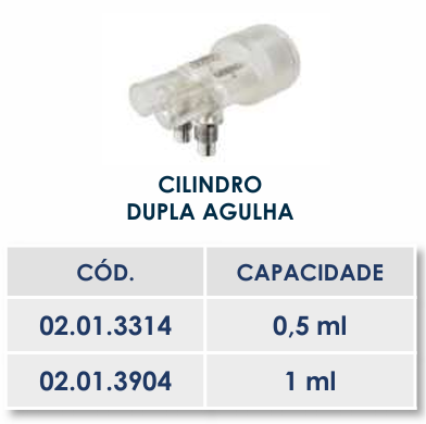CILINDRO DUPLA AGULHA - REPOSIÇÃO VACINADOR SERENA - 1,0ml