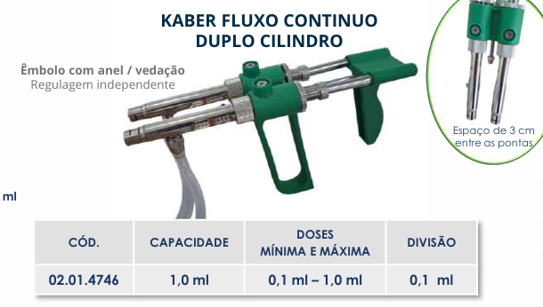 VACINADOR KABER FLUXO CONTÍNUO DUPLO CILINDRO 1,0ml