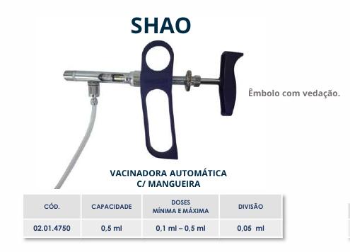 VACINADORA AUTOMÁTICA COM MANGUEIRA - 0,5ml