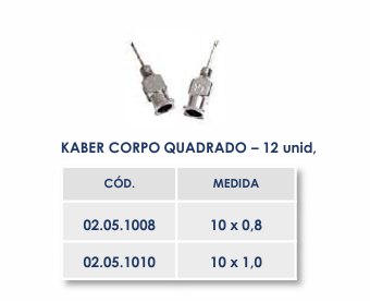 AGULHA KABER CORPO QUADRADO - 10X0,8