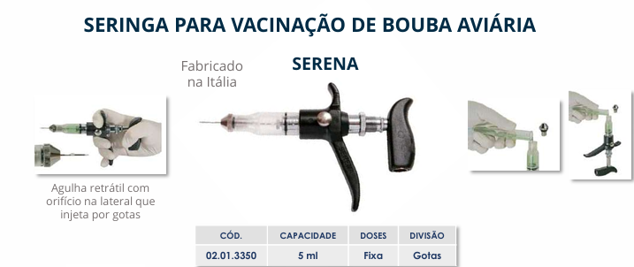 SERINGA SERENA PARA VACINAÇÃO DE BOUBA AVIÁRIA - 5ml